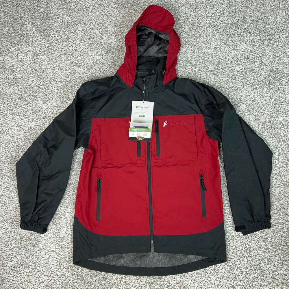 Frogg Toggs Jacket Mens Small Red Black Anura HD Hooded Rain Coat Fishing Hiking